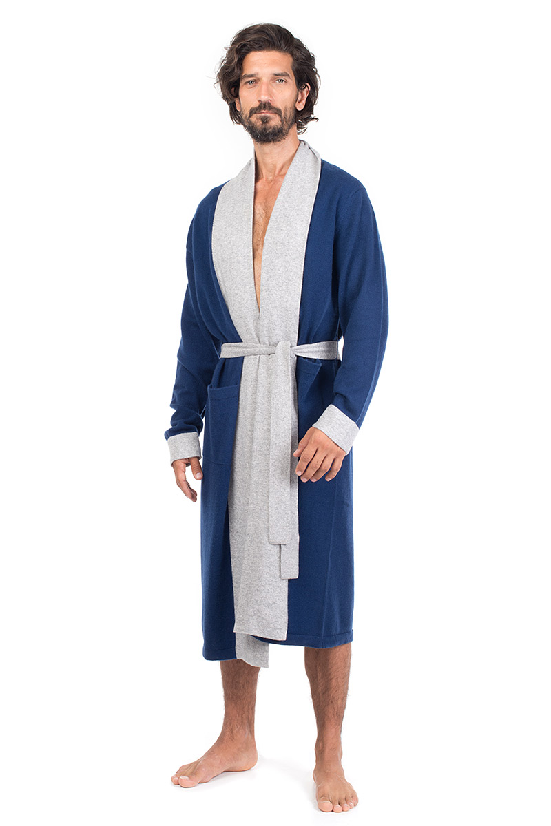 Men's Pure Cashmere Robe in Denim Blue Mr Quintessential