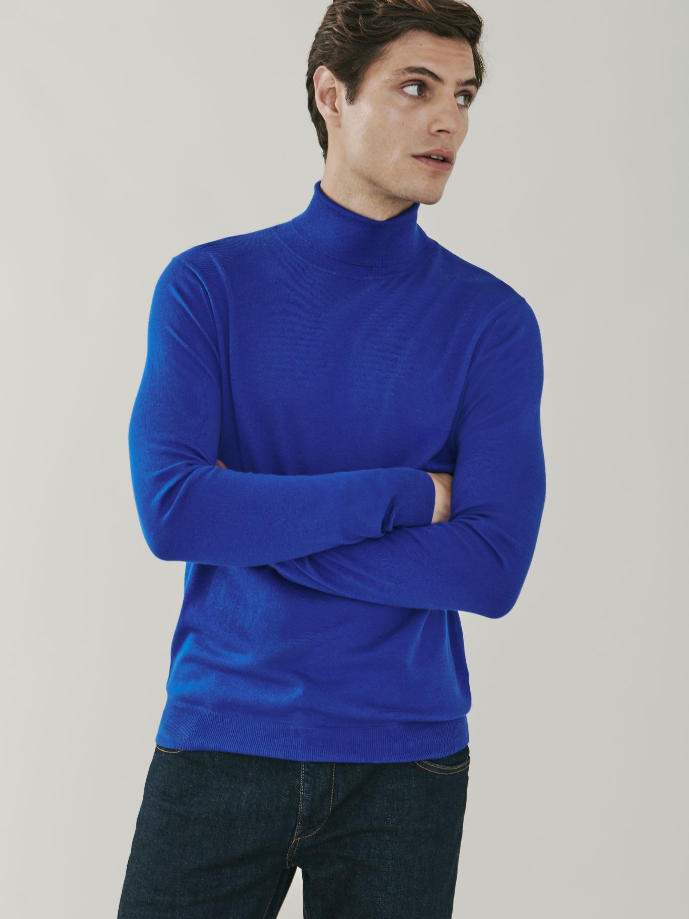Piccadilly Silk and Cashmere Roll Neck Sweater Royal Blue